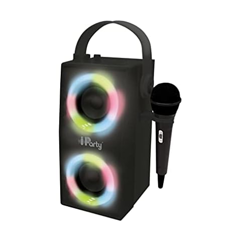 Lexibook BTP180BKZ Lautsprecher iParty-Tragbarer Bluetooth-Lichtlautsprecher mit Mikrofon, Stereoanlage, Lichteffekten, Karaoke, Kabelloser, USB, SD-Karte, Akku, Schwarz, Einheitsgröße Cover