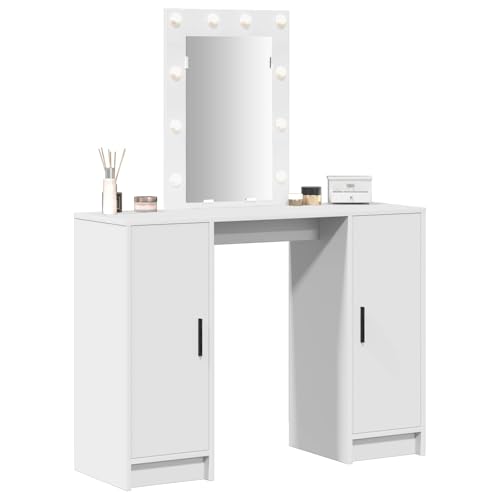 Tocador blanco de madera con espejo y luces para dormitorio Mangloder 102cm 3