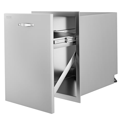Image of VEVOR Outdoor Kitchen Drawers 17.7 inchW x 25 inchH x 22.8 inchD Stainless Steel | Cabinets Trash Drawer /Door /Combo, for BBQ Island, Patio Grill Station, Access Door Drawers, Handle, Smooth Sliding Rail