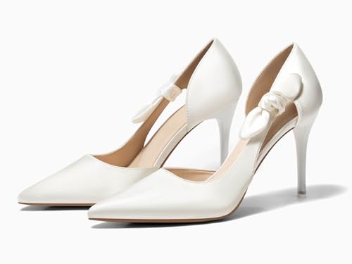 Coutgo Womens Stiletto High Heels Closed Pointed Toe Bow Pumps D'Orsay Wedding Bride Dress Shoes3