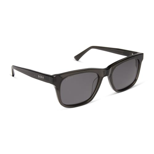 DIFF Wesley Designer Rectangular Mens Sunglasses UV400 Polarized, Black Smoke Crystal + Grey