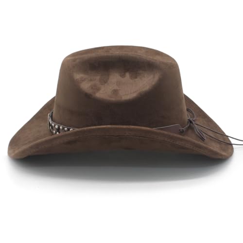 Image of Cowboy Hat for Women Men Wide Brim Western Cowgirl Hat Roll up Brim with Belt Buckle Classic Suede Country Cowboy Hat