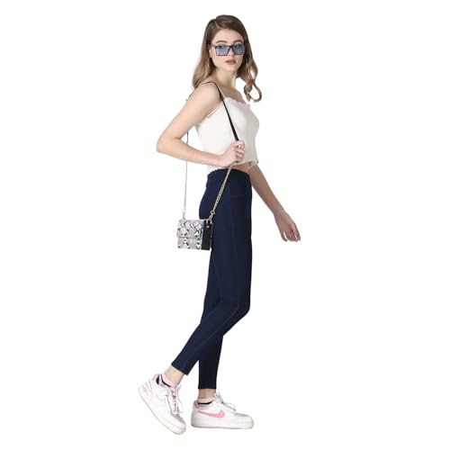Image of 4Flies Women's Denim Lycra Jeggings - Stretchable Slim Fit Ankle-Length Pants for Casual, Office & Travel Wear - Stylish & Comfortable