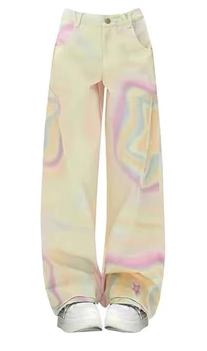 Unisex Vintage Graffiti Star Print Baggy Wide Jeans 90s High Waist Y2k Hiphop Grunge Casual Loose Goth Harajuku