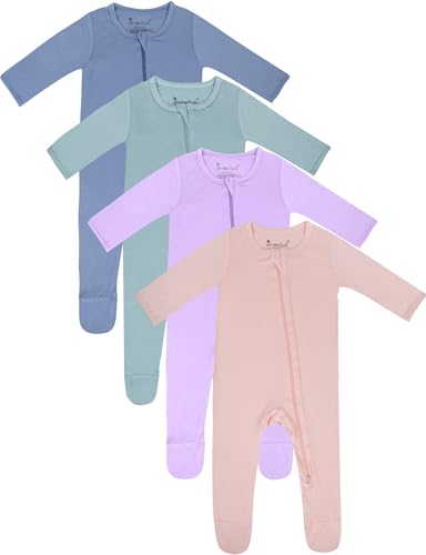 Image of Jimonda Baby Boy Romper 4-Pack - Bamboo Zip-Up Pajamas for 0-24 Months,Unisex Footed Sleepers,Ultra-Soft Stretchy Fabric