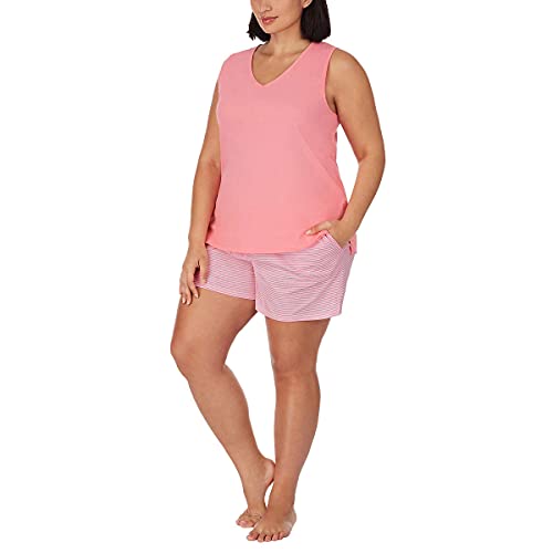 Image of Carole Hochman Women's 4-Piece 100% Cotton Pajama Set - V-Neck T-Shirt, Tank, Capri Pants & Shorts with Drawstring & Pockets