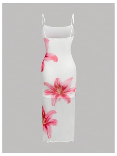 SHENHE Girl's Floral Sundress Boho Spaghetti Strap Summer Vacation Beach Bodycon Maxi Dress2