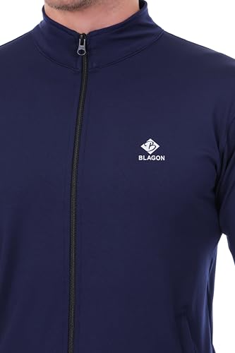 Image of BLUE STAR SHARK Men's Athletic Gym Running Sports Tracksuit | Regular Fit Sportswear | Nylon Zip Closure | Stand Collar Design | 2 Side Zipper Pockets | Comfortable & Stylish Track Suit for Men