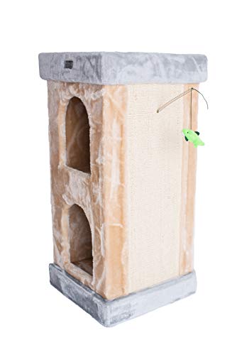 Casa para gato 2 pisos en madera beige miniatura 4
