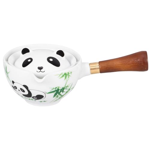 PRETYZOOM Ceramic Rotating Teapot Wood Handle Loose Tea Infuser Side Handle Tea Maker for Home