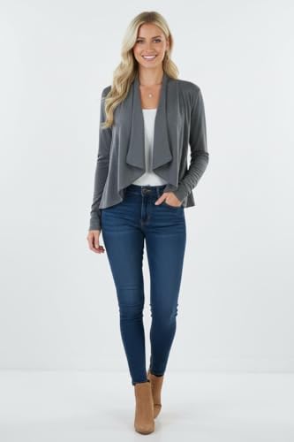 Image of ToBeInStyle Womens Open Front Long Sleeve Lightweight Asymmetrical Draped Cardigan with Side Pockets