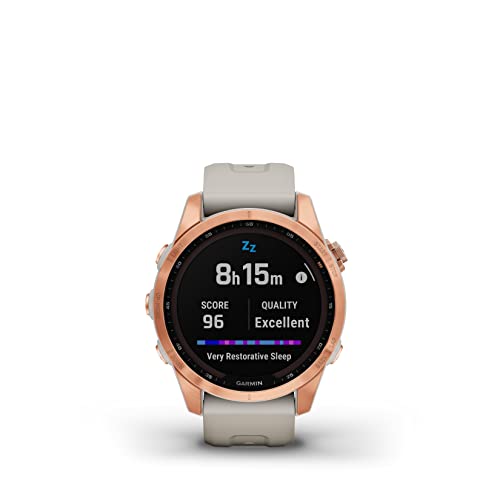 Garmin Fenix 7S Solar Multisport Gps Touchscreen Smartwatch, Rose Gold With Light Sand Band, 30 Mm Display With Wearable4U White Earbuds Bundle #TOP4