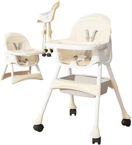 JoyeeLii ベビーチェア ハイローチェア 五点式安全ベルト 軽量 二段テーブル付き 高さ調節 収納袋 工具必要なし 多機能 赤ちゃん用 お食事椅子 持ち運び便利 出産祝い キッズチェア 6ヶ月-3歳 (ベージュ)