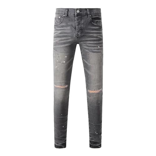 Men Vintage Low Rise Ripped Jeans Pants Distressed Stretch Skinny Button Fly Straight Leg Denim Pants 7