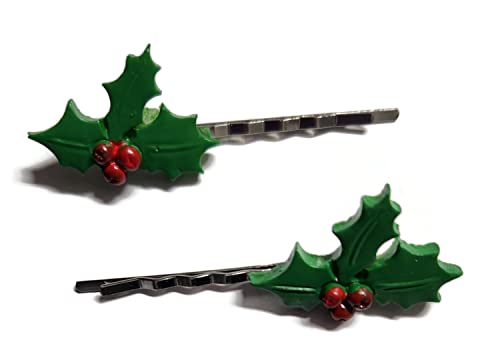 MISTLETOE Christmas Bobby PIn Hair Clip Accessory - Set of 2 Handmade
