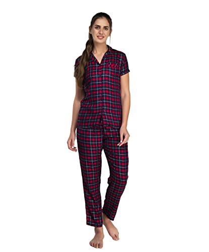 Image of Evolove Women's Polyester Half Sleeves Collared Night Suit Set /Top Pyjama Set Super Soft Comfortable (Nightsuit-Collar-HS-2)