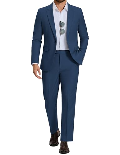 COOFANDY Men's Two Piece Suit Set Fashion Casual Suits Stretch Blazer and Pants Set Slim Fit Elegant Tuxedos Blue