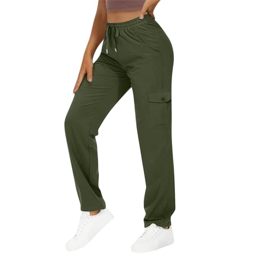 Women's Straight Leg Cargo Pants Casual High Rise Classic Loose Fit Pants Elastic Waist Sweatpants with Pockets3