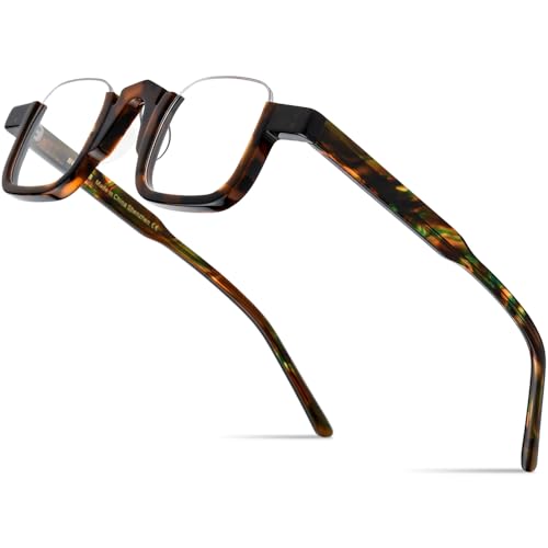 Image of HEPIDEM Matte Multicolor Acetate Glasses Frame Women,Semi Rimless Round Optical Eyeglasses