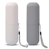 Travel Toothbrush Case and Carrier, 2 PCS Portable Business Trips Wash Cup Holder Organizer for Trips and Daily Use (Grey+White)
