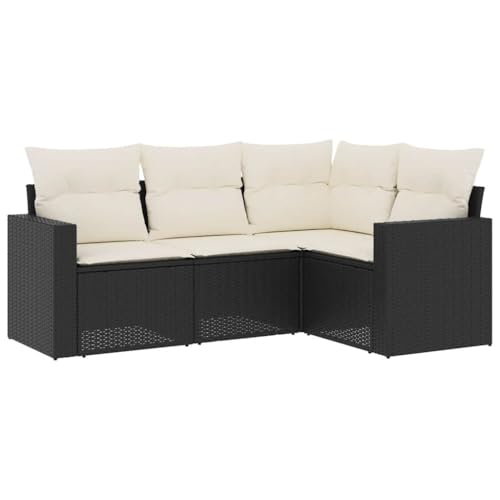 vidaXL Garten Sofa Garnitur 4-TLG., Gartenmöbel Set mit Kissen Stauraum, Sitzgruppe für Garten Terrasse, Modular Gartensofa Lounge, Schwarz Poly Rattan