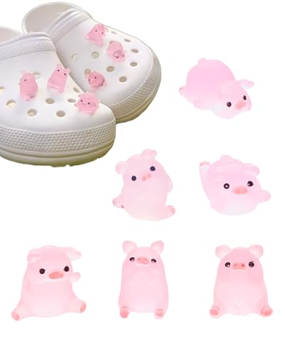 3D Glow in the dark Pink piggy shoes charms for sandals girls boy woman, 6PCS Magic Cute piglet decoration for clog party favor
