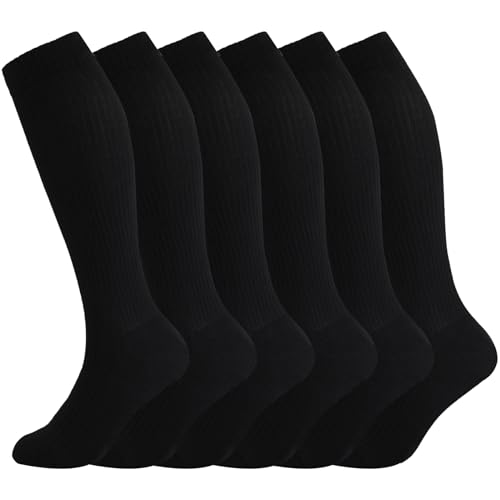 Image of +MD Cotton Compression Socks for Women & Men 4 /6 Pairs 15-20mmHg Knee High for Sports, Travel, Nursing Long Sitting Standing