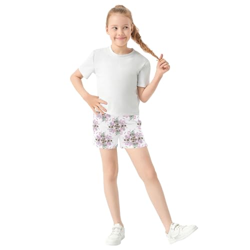 Girls Floral Print Lounge Shorts Pink Modern Athletic Shorts for Kids Teens Cute Summer Comfy Pajama Shorts, X-Small2