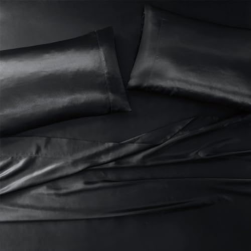 Image of Madison Park Essentials Satin Pillowcase Set of 2, Silky, Standard Black