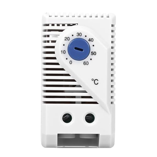 Xiuganpo Termostato Mecánico Eléctrico, 0-60 ℃ Termostato Mecánico Ajustable, Diseño de Clamp/Holder de Riel Estándar Plástico + Componente Electrónico para el Mercado del Ventilador de Filtros