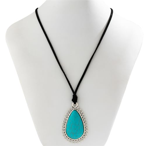 Lpyo Bohemian Natural Turquoise Earrings Necklace Jewelry Set For Women Vintage Turquoise Pendant Necklace Handmade Turquoise Western Necklaces Statement Boho Gift  thumb #3