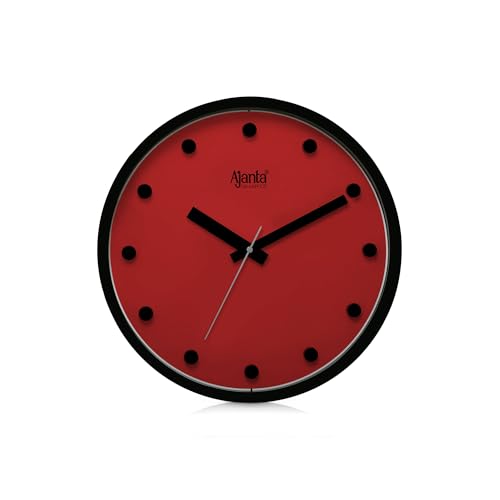 Image of Ajanta 2457 Wall Clock (12 Inch / 305mm) - Silent Sweep Non-Ticking Movement - Stylish Vibrant Red Home Decor Clock