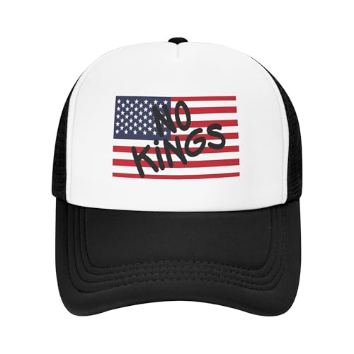 No Kings in America Trucker Hat Fuck Fascism Elon Musk Baseball Cap Mesh Back Adjustable Hats for Kids - Black