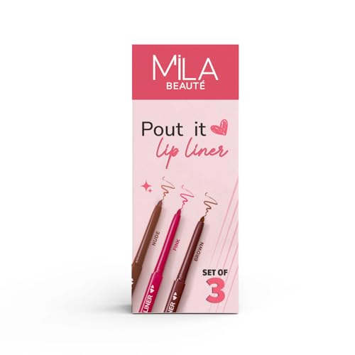 Image of Mila Beaute Pout it Lip Liner Set of 3 I Highly Pigmented, Long Lasting & Non Drying Formula Enriched with Squalene I Smooth and Precise Application | Matte Lip Liner Suitable for Indian Skin Tones