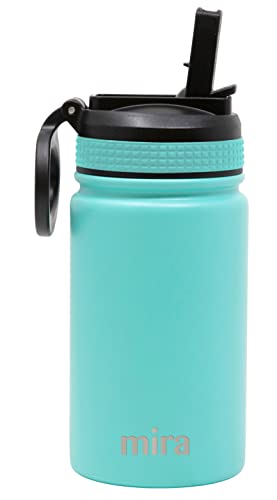 Mira 12 Oz Kids Insulated Water Bottle With Straw Lid For School - Metal Stainless Steel Vacuum Insulated Thermos Flask- Teal #TOP10