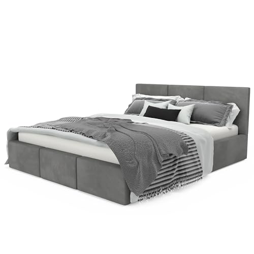 Muralo - Polsterbett 140x200 cm mit Bettkasten und gestepptem Kopfteil - Doppelbett - Ohne Matratze - Jugendbett - Stilvolles Schlafzimmer-Bett - Grau