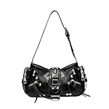 JIABAOZ Borsa A Mano Y2K Borsa A Spalla Donna Vintage Borsa Con Borchie Stile Punk Borsa A Spalla Per Party Lavoro Vita Quotidiana (nero)