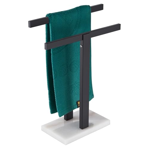 Image of KOKOSIRI Hand Towel Bars Matte Black Towel Racks with Marble Base for Bathroom Kitchen Vanity Countertop, Stainless Steel 15.7'' Height THS0001-SM-BK