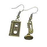 WYGUYO Antique Bronze Color Tiny Guitar Trumpet Dangle Earrings, Music Lover Retro Jewelry