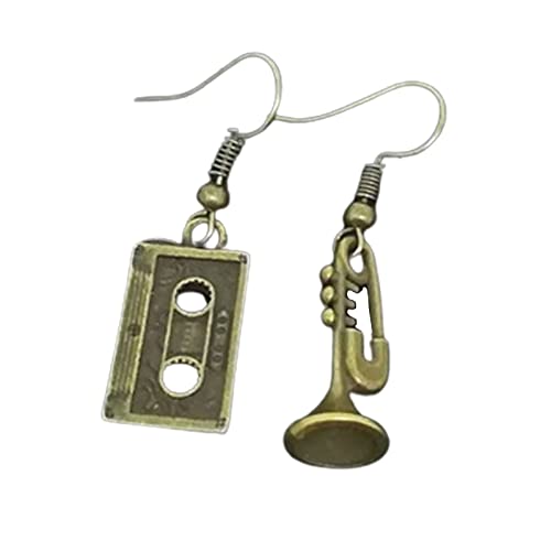 Wyguyo Antique Bronze Color Tiny Guitar Trumpet Dangle Earrings, Music Lover Retro Jewelry #TOP28