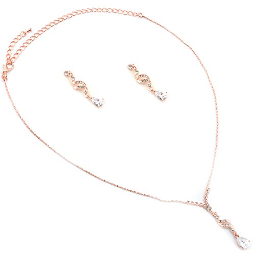Topwholesalejewel Wedding Jewelry Set Rose Gold Plating Dangle Necklace Earrings Set