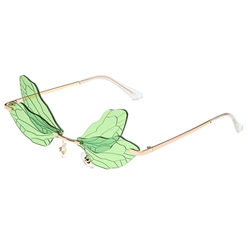 WDZAYXC Sunglasses with Dragonfly Wing Butterfly Irregular Glasses for Women Girls (Green)