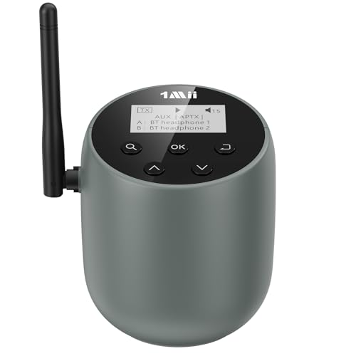 1Mii Bluetooth 5.2 Transmitter für TV，aptX Adaptive/HD/LL, Kabelloser Audio Adapter mit LCD-Display, Optisch/AUX/RCA/Mikrofon Eingang, Dual Link für 2 Kopfhörer/Lautsprecher, Bypass-Modus