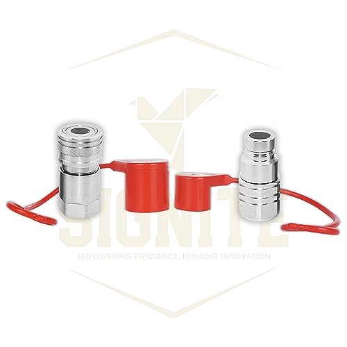 Image of 2 Sets, 3 /8 Skid Steer Bobcat Hydraulic Cap Flat Face Air Coupler Cover Male Female Dust Caps and Plug,Fits ISO 16028 Hydraulic Quick Disconnects with Hose (Red)