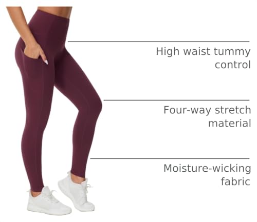 Image of THE GYM PEOPLE Thick High Waist Yoga Pants with Pockets, Tummy Control Workout Running Yoga Leggings for Women