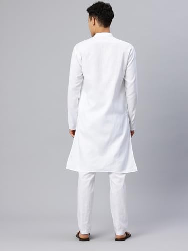 Image of Majestic Man Men's Cotton Regular Fit Traditional Mandarin Collar Ethnic Motifs Solid Long Kurta