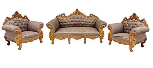 Image of Luxury Wooden Teakwwood Five Seater Sofa Set for Living Room (Honey Brown) Solid Wood Outdoor Chair 5 Seater Sofa | (1)