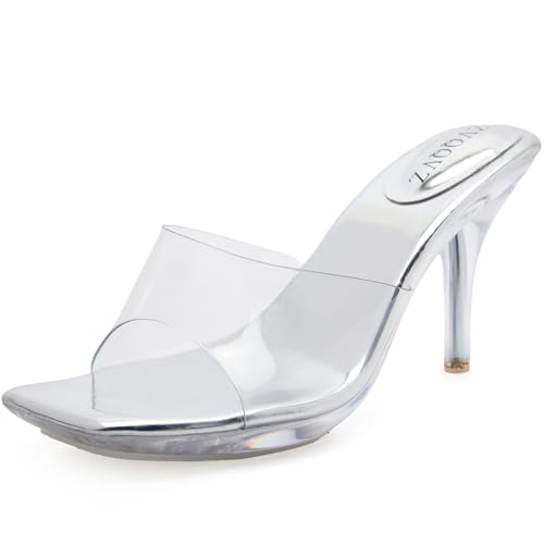 Clear Heels for Women Sexy High Heels Sandals Platform Stiletto Kitten Square Toe Comfortable Shoes Transparent Strap Mule