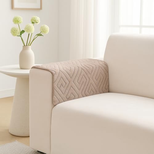 Image of HOMETHREADS Innovative Premium Velvet Sofa Cover Mat with PVC Backing for Non-Slip Comfort | (Brown Vrsh, 2Pc Armrest Mat | 70x50cm)