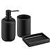 Navaris Set Accessori Bagno 3X Pz - Bicchiere Porta Spazzolino da Denti Dispenser Porta Sapone Vassoio Porta Saponetta - Kit Portasapone Nero